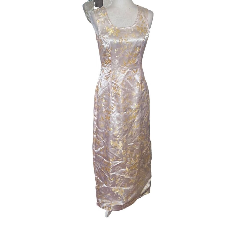 Vintage Japanese Chinese maxi satin dress sleeveless